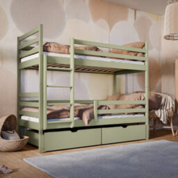 Arte Nemo Olive Wooden Bunk Bed With Storage 90 X 190Cm - 2 Foam Bonnell Mattresses - thumbnail 1