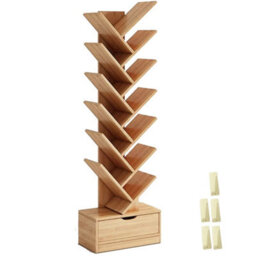 12-Tier Tall Floor Bookshelf With Drawer, Freestanding Mdf Bookcase - thumbnail 1