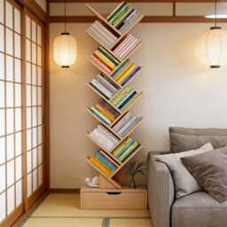 12-Tier Tall Floor Bookshelf With Drawer, Freestanding Mdf Bookcase - thumbnail 3