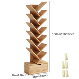 12-Tier Tall Floor Bookshelf With Drawer, Freestanding Mdf Bookcase - thumbnail 2
