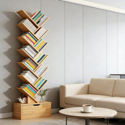 12-Tier Tall Floor Bookshelf With Drawer, Freestanding Mdf Bookcase - thumbnail 7