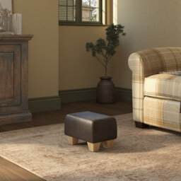 Dark Brown Natural Wood Chunky Legs Italian Leather Small Footstool  Handmade Uk By Footstools Direct - thumbnail 1