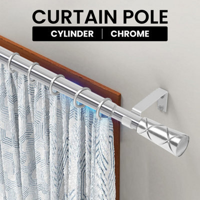 Ameha Modern Cylinder Design Chrome Curtain Pole Metal Durable Curtain Rod 28 mm, Rings,brackets&fitting Set (160-300Cm) - image 1