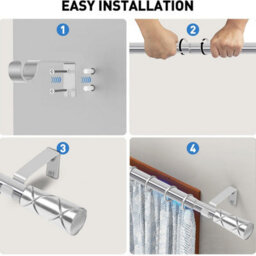 Ameha Modern Cylinder Design Chrome Curtain Pole Metal Durable Curtain Rod 28 mm, Rings,brackets&fitting Set (160-300Cm) - thumbnail 3