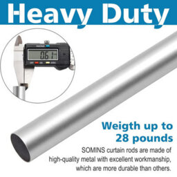 Ameha Modern Cylinder Design Chrome Curtain Pole Metal Durable Curtain Rod 28 mm, Rings,brackets&fitting Set (160-300Cm) - thumbnail 4