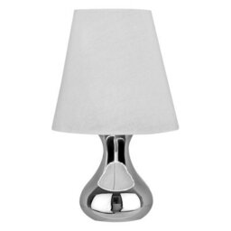 Orsina Teardrop Chrome Table Lamp, White Fabric Shade Bedside Light, Decorative Desk Lamp, Small Table Lighting