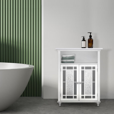 Teamson Home Freestanding Bathroom Cabinet With Glass Mosaic Doors, Bathroom Storage, White