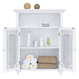 Teamson Home Freestanding Bathroom Cabinet With Glass Mosaic Doors, Bathroom Storage, White - thumbnail 7