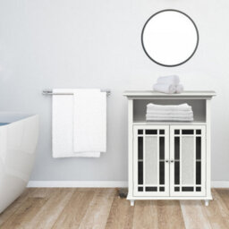 Teamson Home Freestanding Bathroom Cabinet With Glass Mosaic Doors, Bathroom Storage, White - thumbnail 3