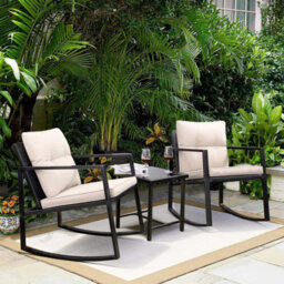 Taylor & Brown 3 Piece Rattan Bistro Set Cushioned Chairs & Glass Table, Outdoor Wicker Furniture For Garden/patio (Black/beige) - thumbnail 5