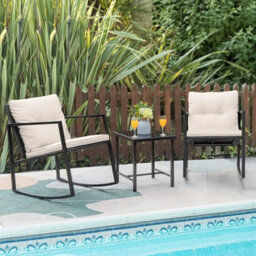 Taylor & Brown 3 Piece Rattan Bistro Set Cushioned Chairs & Glass Table, Outdoor Wicker Furniture For Garden/patio (Black/beige) - thumbnail 4