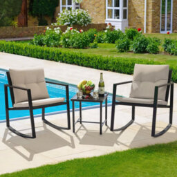 Taylor & Brown 3 Piece Rattan Bistro Set Cushioned Chairs & Glass Table, Outdoor Wicker Furniture For Garden/patio (Black/beige) - thumbnail 6