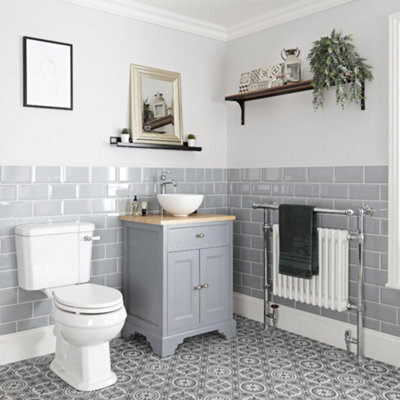 Homestylestore 645mm Light Grey Bathroom Vanity Unit With Countertop Basin And Close Coupled Toilet Wc Pan, Seat And Cistern - image 1