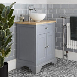 Homestylestore 645mm Light Grey Bathroom Vanity Unit With Countertop Basin And Close Coupled Toilet Wc Pan, Seat And Cistern - thumbnail 3