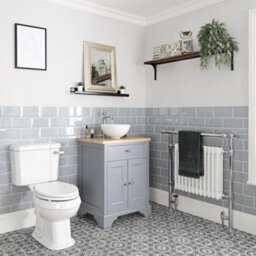 Homestylestore 645mm Light Grey Bathroom Vanity Unit With Countertop Basin And Close Coupled Toilet Wc Pan, Seat And Cistern - thumbnail 1