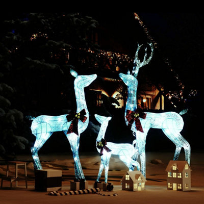 Berkfield Reindeer Family Christmas Decoration White And Silver 201 Leds - image 1