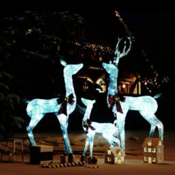 Berkfield Reindeer Family Christmas Decoration White And Silver 201 Leds