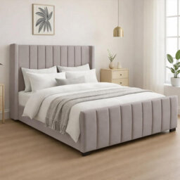 Naples Upholstered Silver Vertical Line Super King Size Bed Frame, Modern Luxury Floor-Standing Headboard & Footboard - thumbnail 2