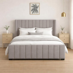 Naples Upholstered Silver Vertical Line Super King Size Bed Frame, Modern Luxury Floor-Standing Headboard & Footboard - thumbnail 1