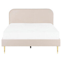 Beliani Bed Velvet Flayat 160 X 200 Cm (Eu King Size) Light Beige - thumbnail 4