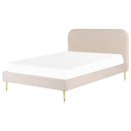 Beliani Bed Velvet Flayat 160 X 200 Cm (Eu King Size) Light Beige - thumbnail 1