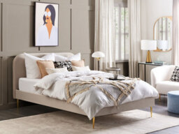 Beliani Bed Velvet Flayat 160 X 200 Cm (Eu King Size) Light Beige - thumbnail 2