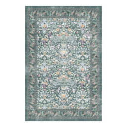 Decoranddecor Rug, Washable Rugs, Bedroom Kitchen Rugs, 80X150Cm, Non-Slip, Pet Friendly, Low Pile, Floral Rug - Zafira - thumbnail 6