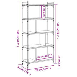 Berkfield Industrial Bookcase 5-Tier Black 76X32X158 Cm Engineered Wood - thumbnail 9
