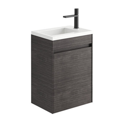 Plum&clay Rigel Dark Oak Wall Hung Cloakroom Vanity Unit With Resin Basin (W)44Cm (H)63Cm - image 1