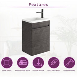 Plum&clay Rigel Dark Oak Wall Hung Cloakroom Vanity Unit With Resin Basin (W)44Cm (H)63Cm - thumbnail 5