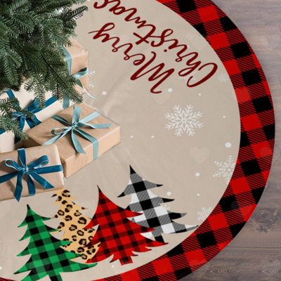 Amorly 120Cm Christmas Tree Skirt, Black Red Buffalo Plaid Xmas Tree Mat With Snowflake Motifs, Rustic Decor Ornament For Party Displays - image 1