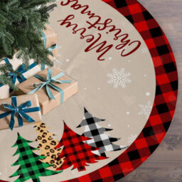 Amorly 120Cm Christmas Tree Skirt, Black Red Buffalo Plaid Xmas Tree Mat With Snowflake Motifs, Rustic Decor Ornament For Party Displays - thumbnail 1