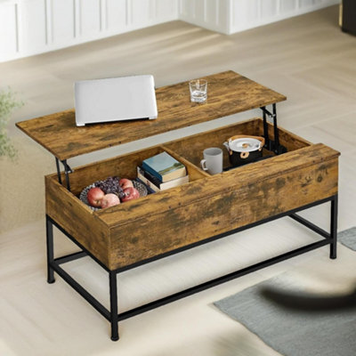 Pirlo Plush Industrial Lift Top Coffee Table With Hidden Storage Rustic Brown - image 1