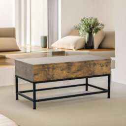 Pirlo Plush Industrial Lift Top Coffee Table With Hidden Storage Rustic Brown - thumbnail 3