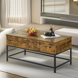 Pirlo Plush Industrial Lift Top Coffee Table With Hidden Storage Rustic Brown - thumbnail 2