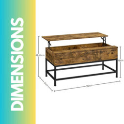 Pirlo Plush Industrial Lift Top Coffee Table With Hidden Storage Rustic Brown - thumbnail 6