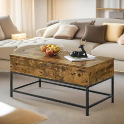 Pirlo Plush Industrial Lift Top Coffee Table With Hidden Storage Rustic Brown - thumbnail 5