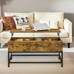 Pirlo Plush Industrial Lift Top Coffee Table With Hidden Storage Rustic Brown - thumbnail 4