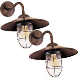 2 Pack Ip44 Outdoor Antique Copper Wall Lights - Stylish Fisherman Lanterns 60W E27 - thumbnail 1