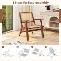 Boho Rattan Accent Chair Mid Century Modern Lounge Armchair - thumbnail 3