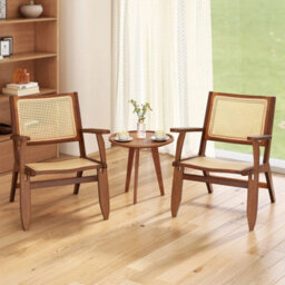 Boho Rattan Accent Chair Mid Century Modern Lounge Armchair - thumbnail 4