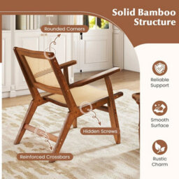 Boho Rattan Accent Chair Mid Century Modern Lounge Armchair - thumbnail 5