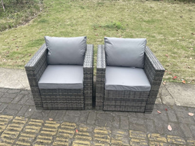 Fimous 2 Pc Outdoor Rattan Arm Sofa Chair Garden Furniture With Seat And Back Cushion Dark Grey Mixed - image 1