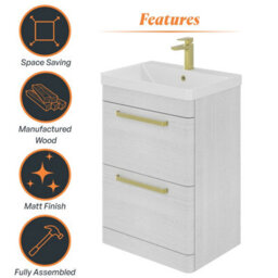 Plum&clay Emery Textured White Floor Standing Bathroom Vanity Unit & Basin Set With Gold Handles (W)50Cm (H)86Cm - thumbnail 6