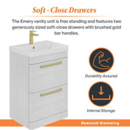 Plum&clay Emery Textured White Floor Standing Bathroom Vanity Unit & Basin Set With Gold Handles (W)50Cm (H)86Cm - thumbnail 4