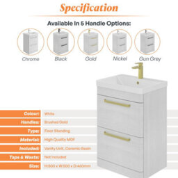 Plum&clay Emery Textured White Floor Standing Bathroom Vanity Unit & Basin Set With Gold Handles (W)50Cm (H)86Cm - thumbnail 5