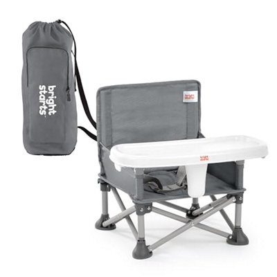 Bright Starts Pop N Sit Portable Booster, Indoor / Outdoor Use, Floor Seat With Feeding Tray, Grey, 6 Mos - 3 Yrs