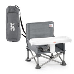 Bright Starts Pop N Sit Portable Booster, Indoor / Outdoor Use, Floor Seat With Feeding Tray, Grey, 6 Mos - 3 Yrs