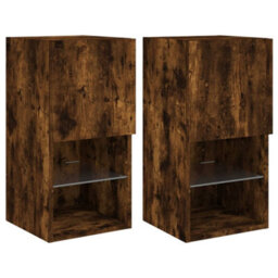 Berkfield Durable Tv Cabinets With Led Lights 2 Pcs Smoked Oak 30.5X30X60 Cm - thumbnail 1