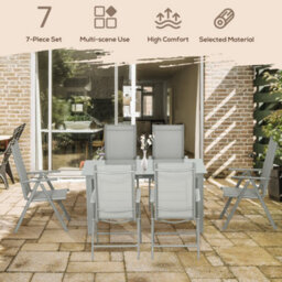 Outsunny 7 Piece Garden Dining Set, Outdoor Table And 6 Chair, Aluminium, Grey - thumbnail 4